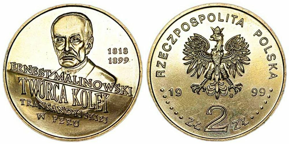 Польша 2 злотых, 1999 Польские путешественники - Эрнест Малиновский (1818-1899)