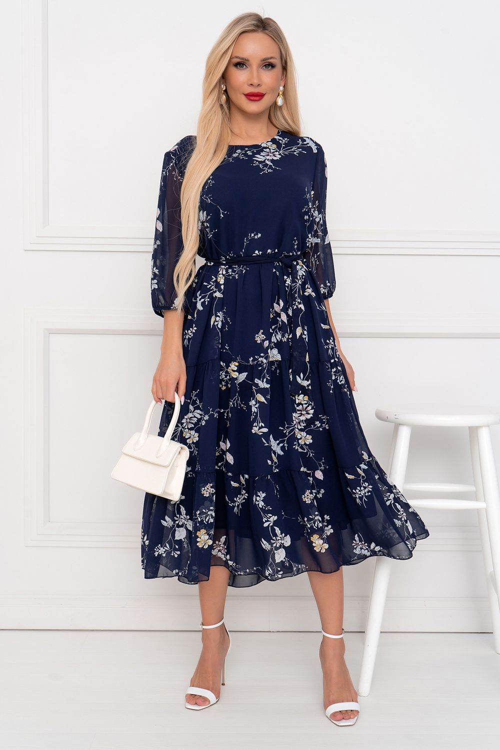 Платье Хелен (темно-синий/цветы) Р11-1075/16 Nikol (Акция)