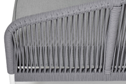 "Канны" левый модуль плетеный из роупа, каркас алюминий белый муар, роуп светло-серый круглый, ткань светло-серая