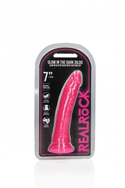 Фаллоимитатор Slim на присоске люминисцентный - 18 см
