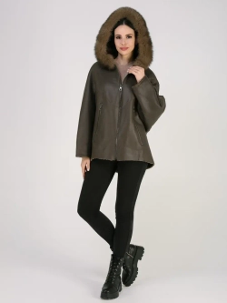 Дубленка зимняя натуральная с капюшоном оверсайз