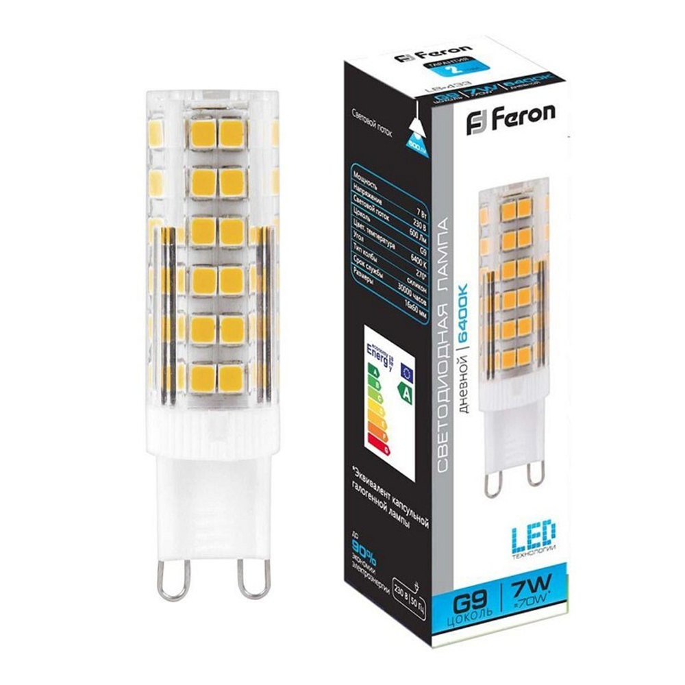 Лампа светодиодная.  7W  230V G9 6400K JCD9. LB-433