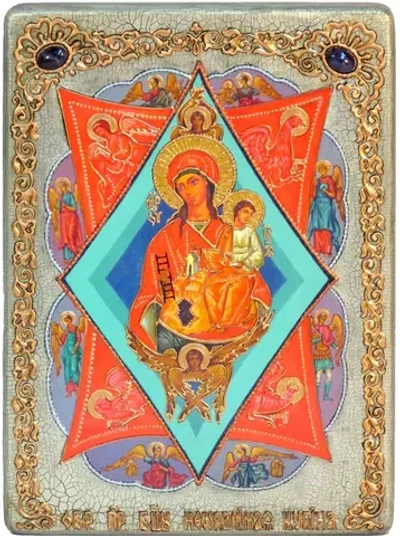 Инкрустированная икона Образ Божией Матери Неопалимая купина 29х21см на натуральном дереве в подарочной коробке