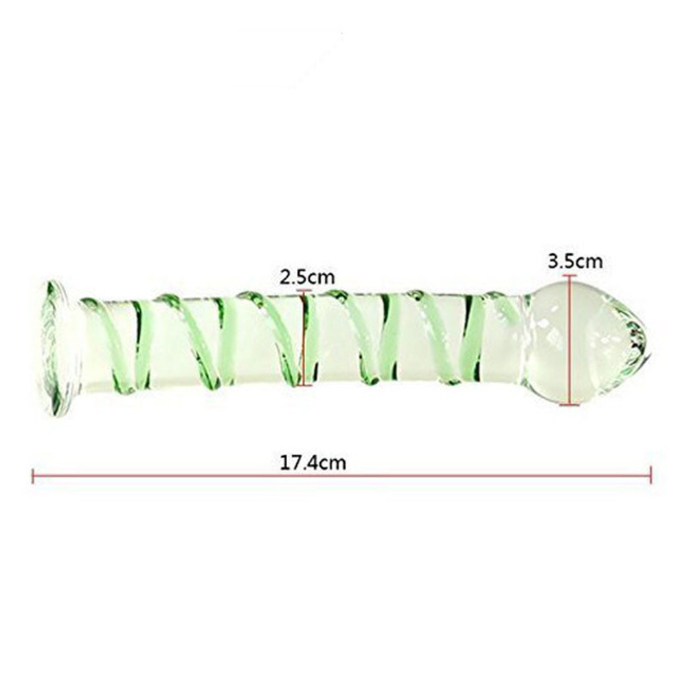 Стеклянный стимулятор с рельефом (прозрачный с зеленым) (Цвет: прозрачный с зеленым)