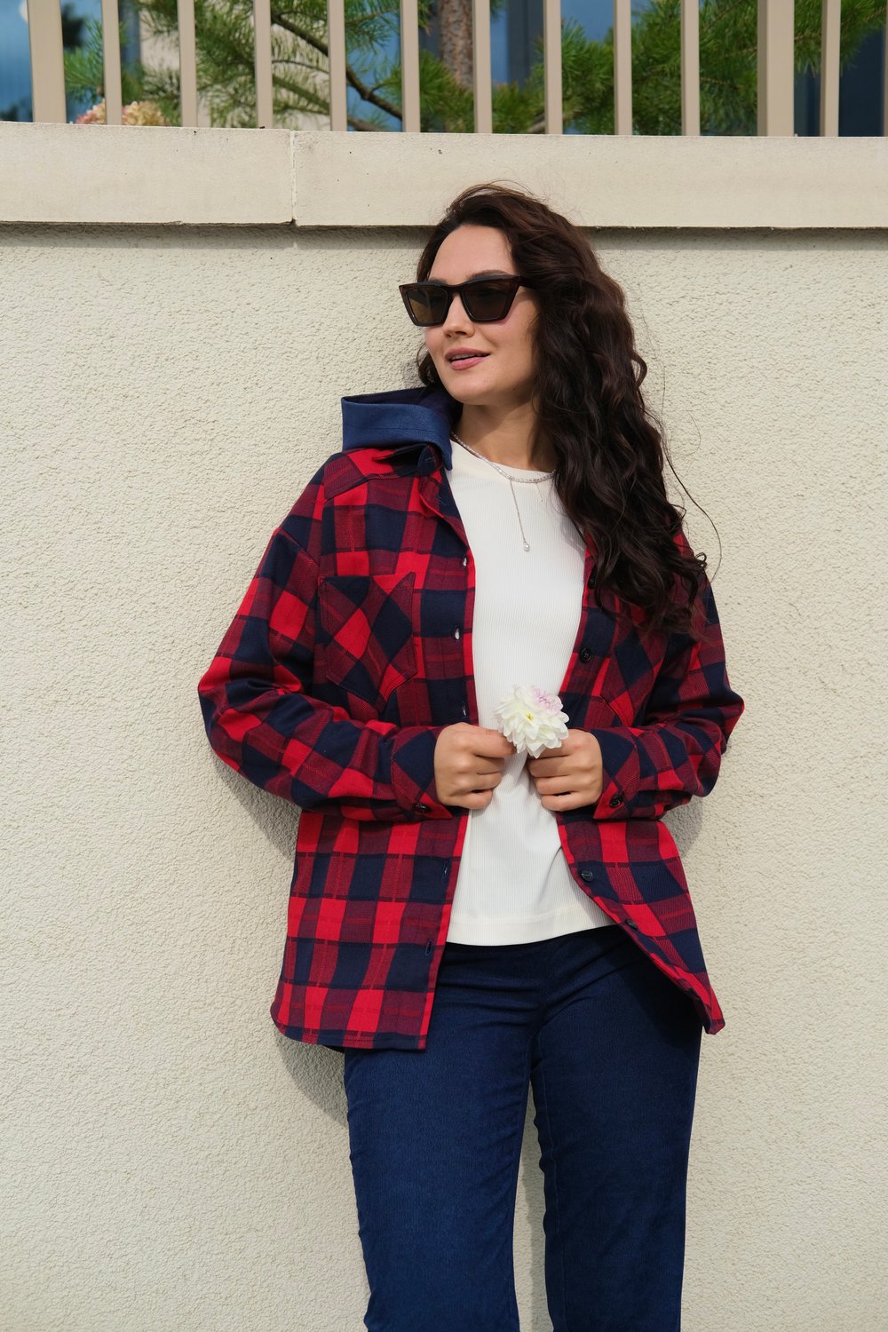 Рубашка в клетку со съемным капюшоном