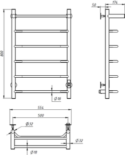 Полотенцесушитель электрический EWRIKA Сафо FT 80x55 см, подключение справа, слева, графит, лесенка, из стали, с полкой
