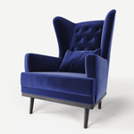 Мягкое кресло с ушами Фантазёр LUXE-15 (Синий 49) с каретной стяжкой, на высоких ножках, для отдыха и чтения книг. В гостиную, балкон, спальню и переговорную комнату.