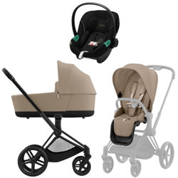 Коляска 3 в 1 Cybex Priam IV Matt Black complete и автокресло Aton S2 i-Size Moon Black Cozy Beige