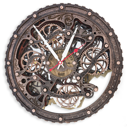Часы Automaton Bite 1682 Винтажная Медь – стимпанк, 4 шестерёнки | Ручная работа, кинетический дизайн и гравировка