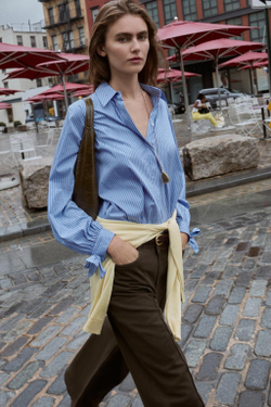 ZARA РУБАШКА ИЗ ПОПЛИНА С ЗАВЯЗКАМИ, СИНИЙ/БЕЛЫЙ