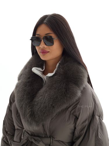 Пуховик женский летучая мышь в цвете хаки с мехом