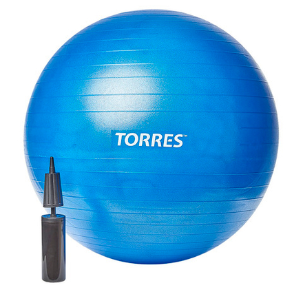 Мяч гимн. TORRES, AL121165BL, диам. 65 см, эласт. ПВХ,с защ. от взрыва, с насосом, голубой