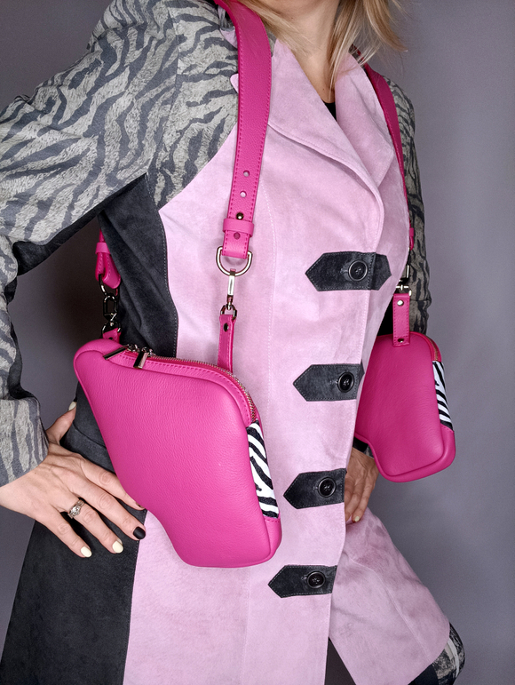 Кожаная портупея розовая