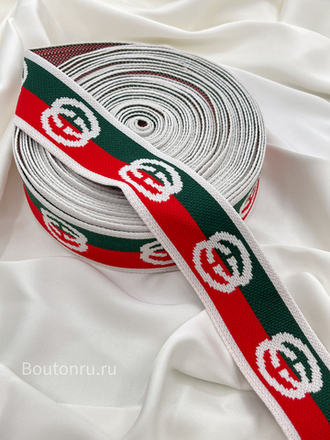 Резинка (тесьма) Гучч. (белый зеленый красный) лампас эластичный 4 см