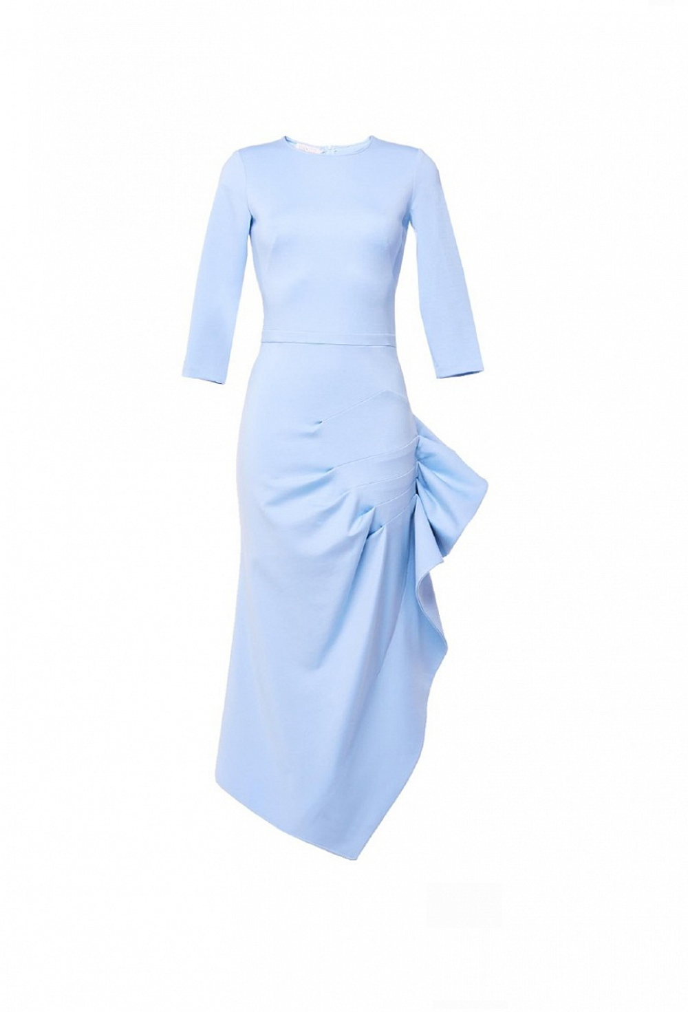Платье с ассиметричными защипами на боку юбки голубое 14-01-19FW