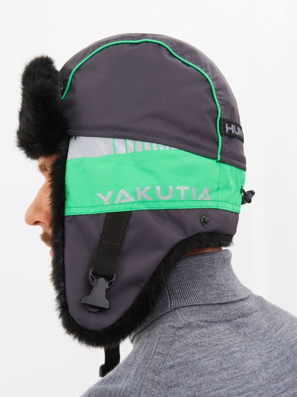 Шапка ушанка зимняя Yakutia цвет Тёмно-серый ткань Galaxy Breathable иск. мех Норка