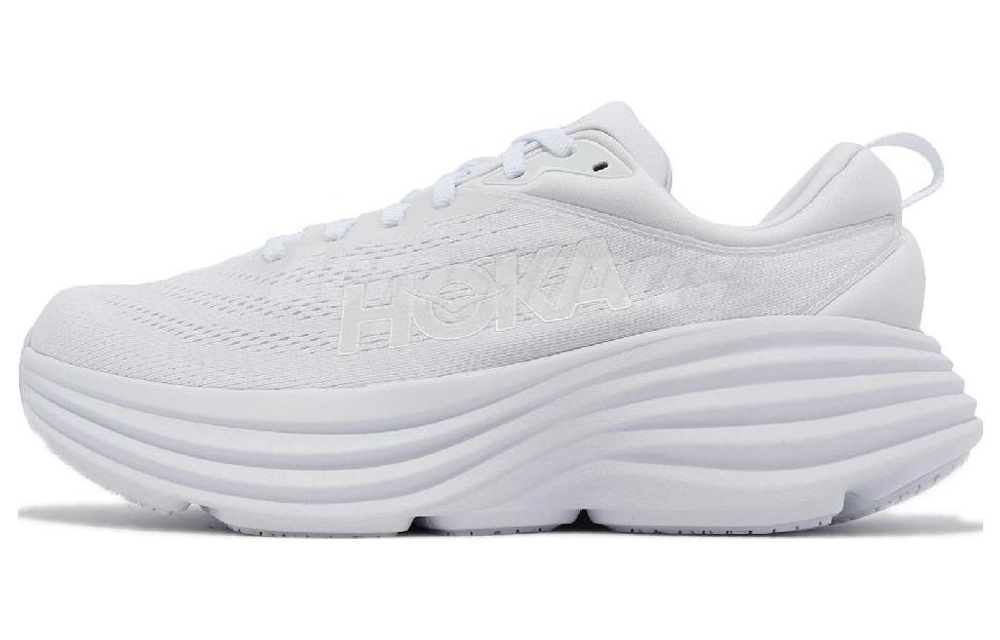 HOKA ONE ONE Bondi 8 comfortable all-match mesh shock absorption, non-slip wear-resistant low-cut casual running shoes men's white