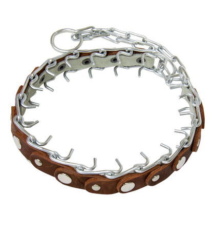 ZOONIK Ошейник строгий проволочный, сварная цепь 3 мм с кожей, 24-39 см