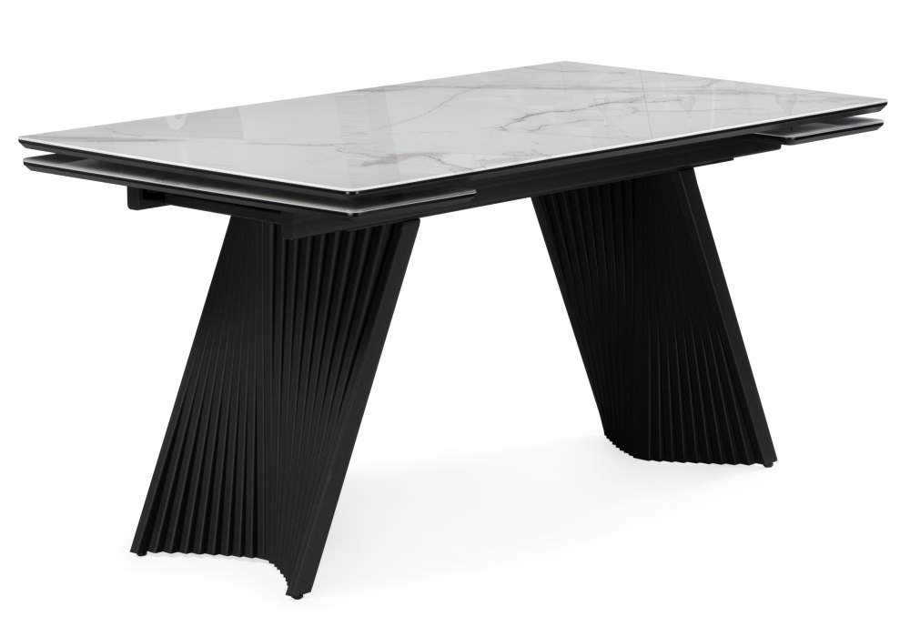 Стол стеклянный Woodville Вейв 140(200)х80 кристл белый мрамор, черный