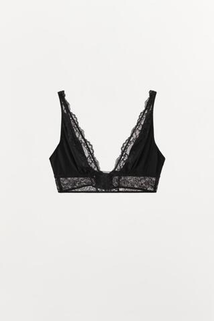ZARA ТРЕУГОЛЬНЫЙ БРАЛЕТТ С КРУЖЕВОМ, ЧЕРНЫЙ