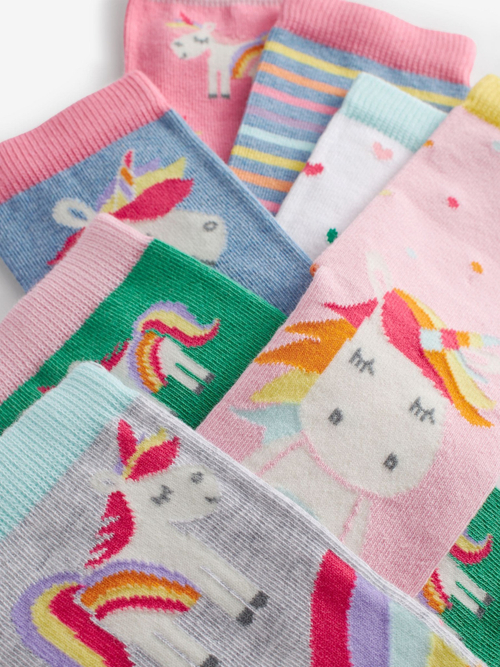 Носки хлопковые для девочки Next Q68-397, 7 шт., Белый, Розовый, Зеленый