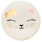 Шар (18''/46 см) Круг, Кошечка с бантом, Кремовый, Сатин, 1 шт.