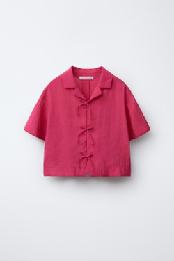 ZARA СТРУЯЩАЯСЯ РУБАШКА С БАНТИКАМИ, ФУКСИЯ