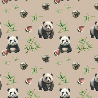 панда мишка бамбук арбуз бежевый