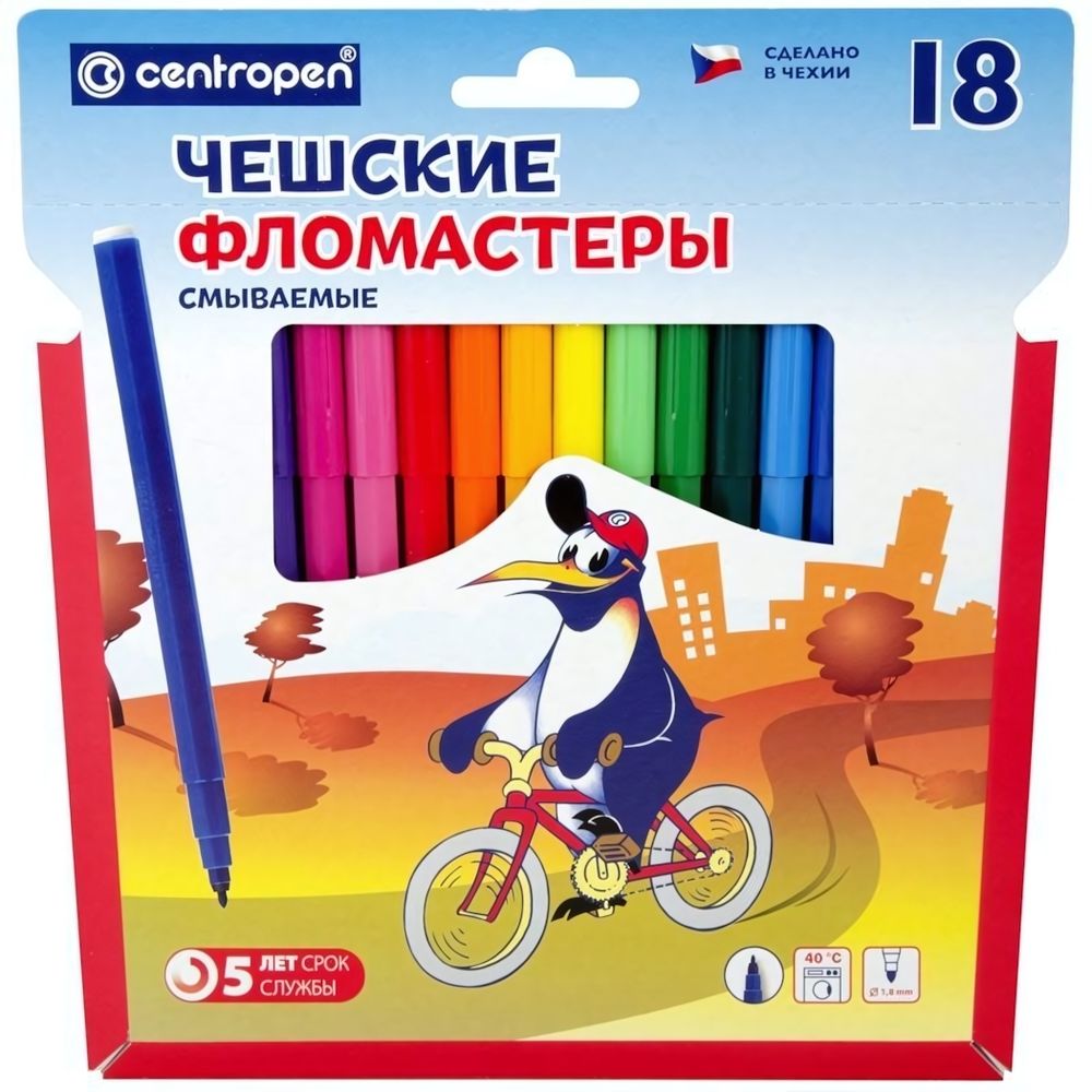 Фломастеры 18цв., смываемые &quot;Пингвины&quot; (Centropen)