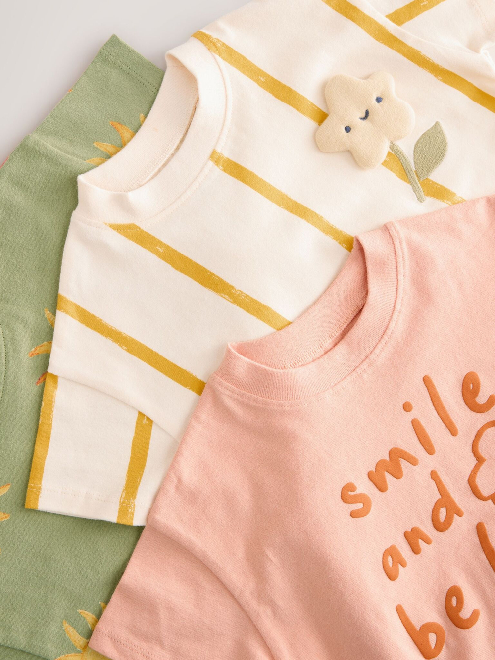 Футболка для девочки Next E65-367, 3 шт., Персиковый, Хаки, Кремовый