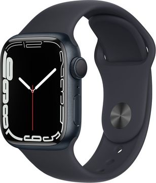 Apple Watch Series 7, 41 мм, корпус из алюминия цвета «тёмная ночь», спортивный ремешок «тёмная ночь»