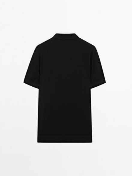 Massimo Dutti Трикотажное поло с воротником на молнии, черный