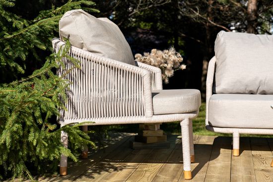 "Верона" лаунж-зона 5-местная плетеная из роупа (веревки), каркас алюминиевый белый, роуп бежевый