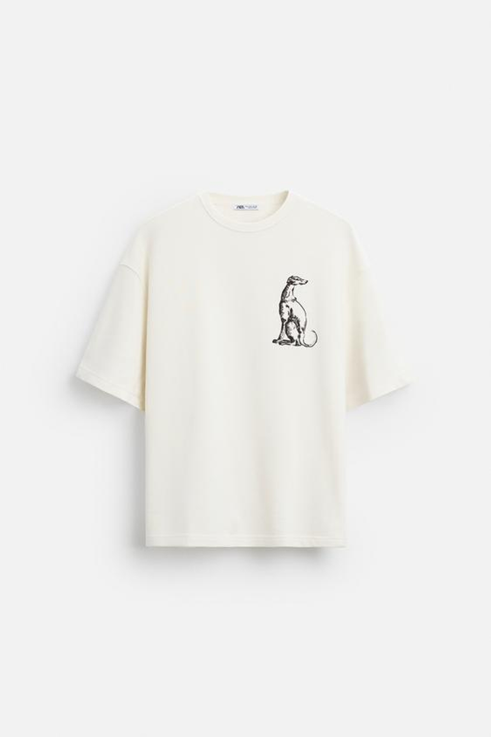 ZARA ТОЛСТОВКА С ВЫШИВКОЙ "БОРЗАЯ", ЖЕЛТОВАТО-БЕЛЫЙ