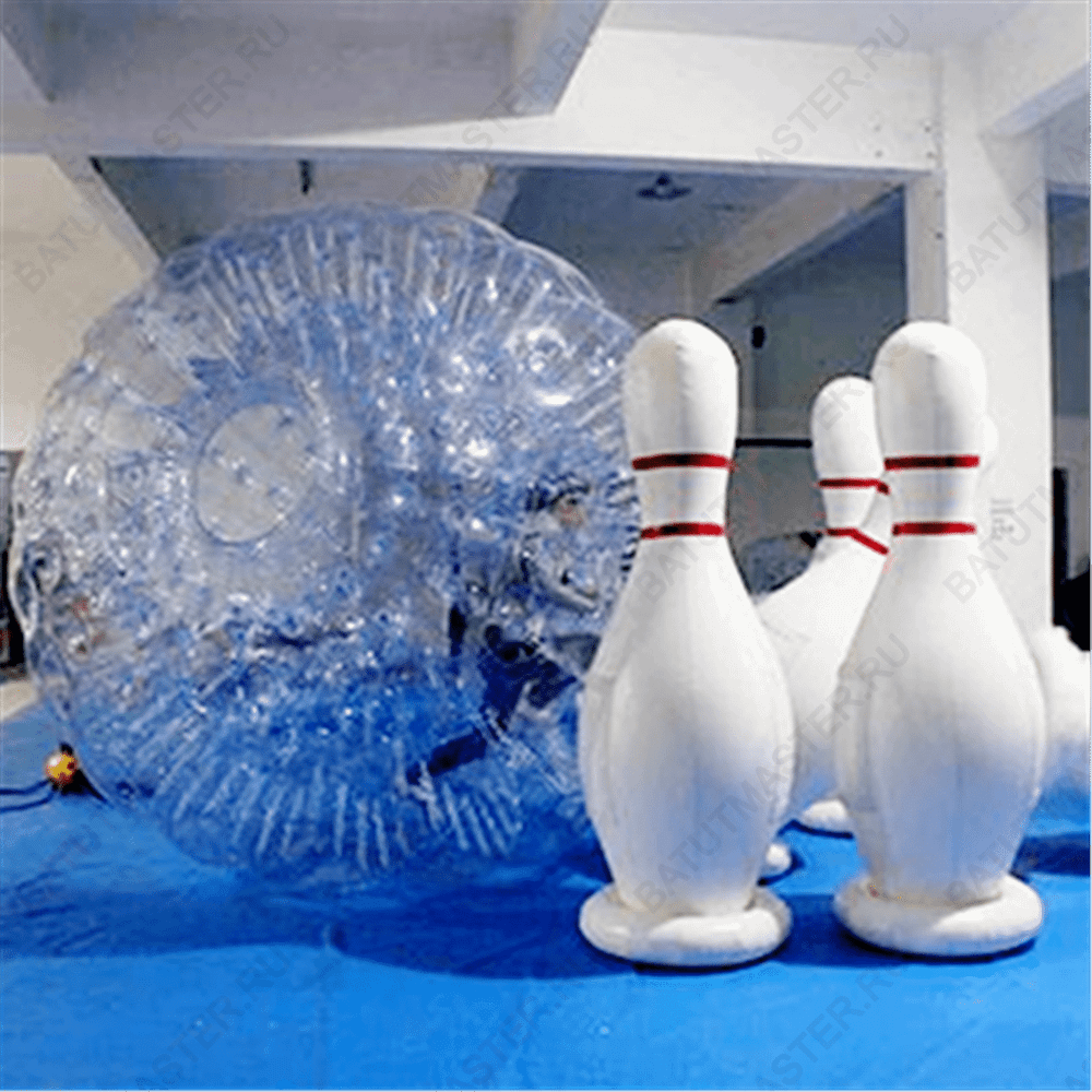 Командная игра "Зорбо - боулинг", зорб ТПУ 2.5*2.5 ,кегля 6 шт 1.5*0.6*0.6 м