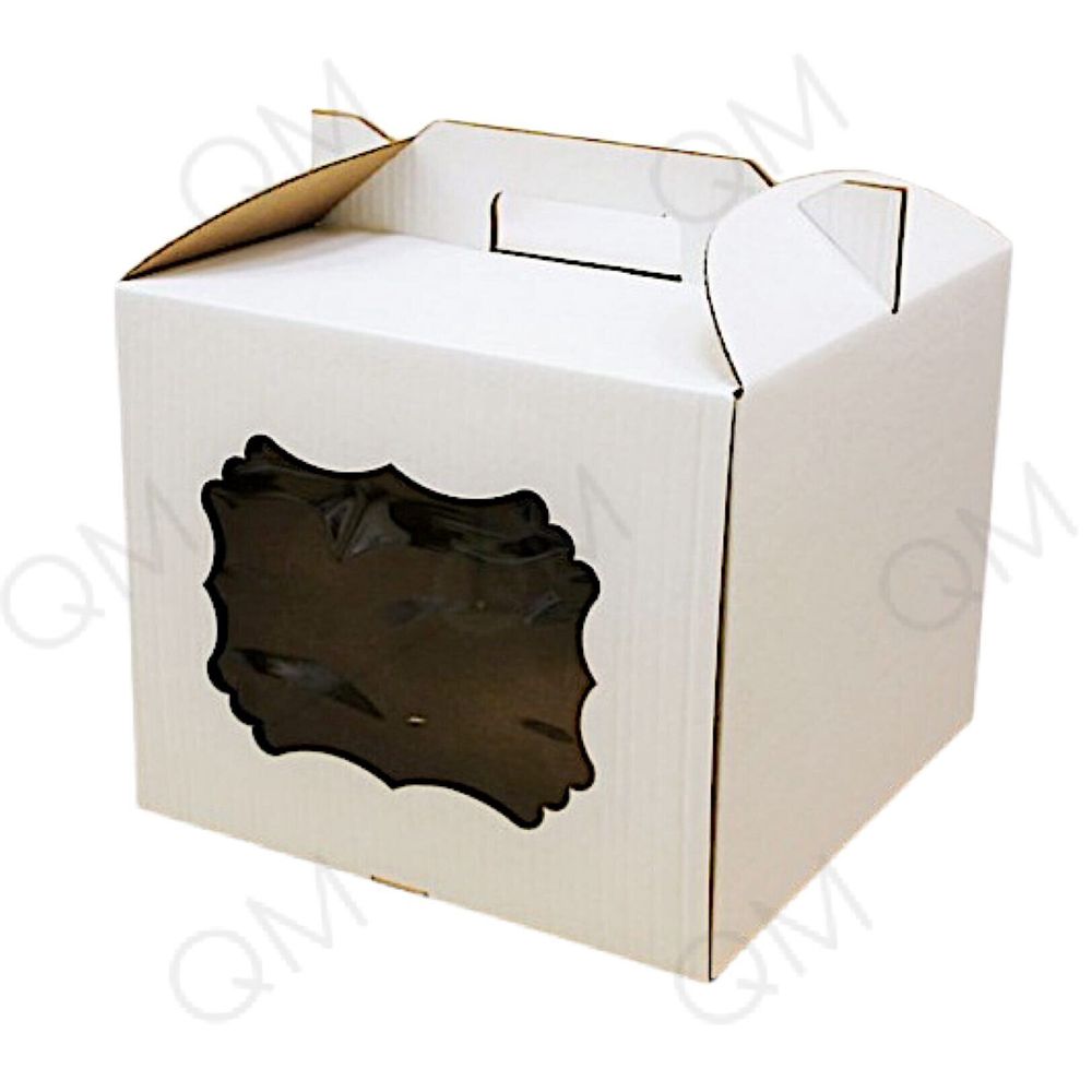 Коробка для торта с окошком и ручками 300*300*300 мм (белая), 50шт