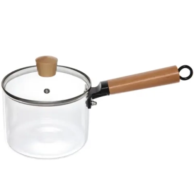 Кастрюля из боросиликатного стекла 1,5л «Хай-Тек» с деревянной ручкой