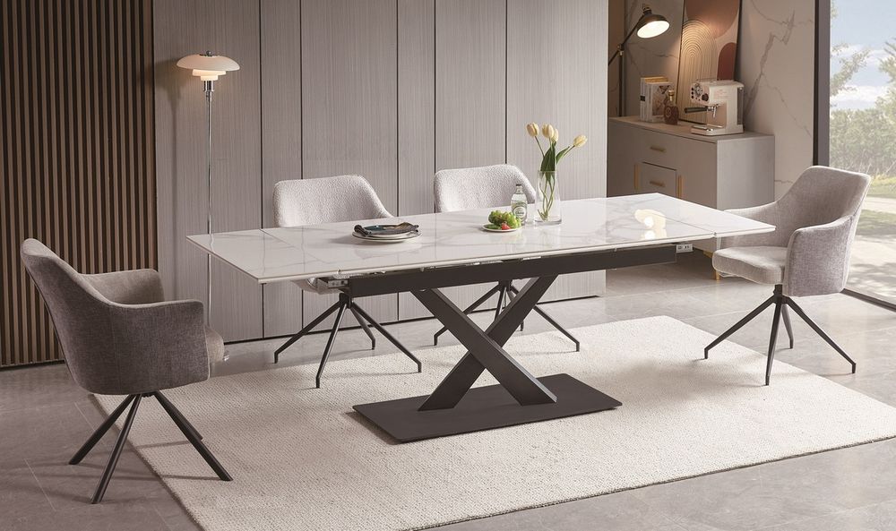 "Юпитер" стол интерьерный раздвижной обеденный из керамики, цвет белый глянцевый