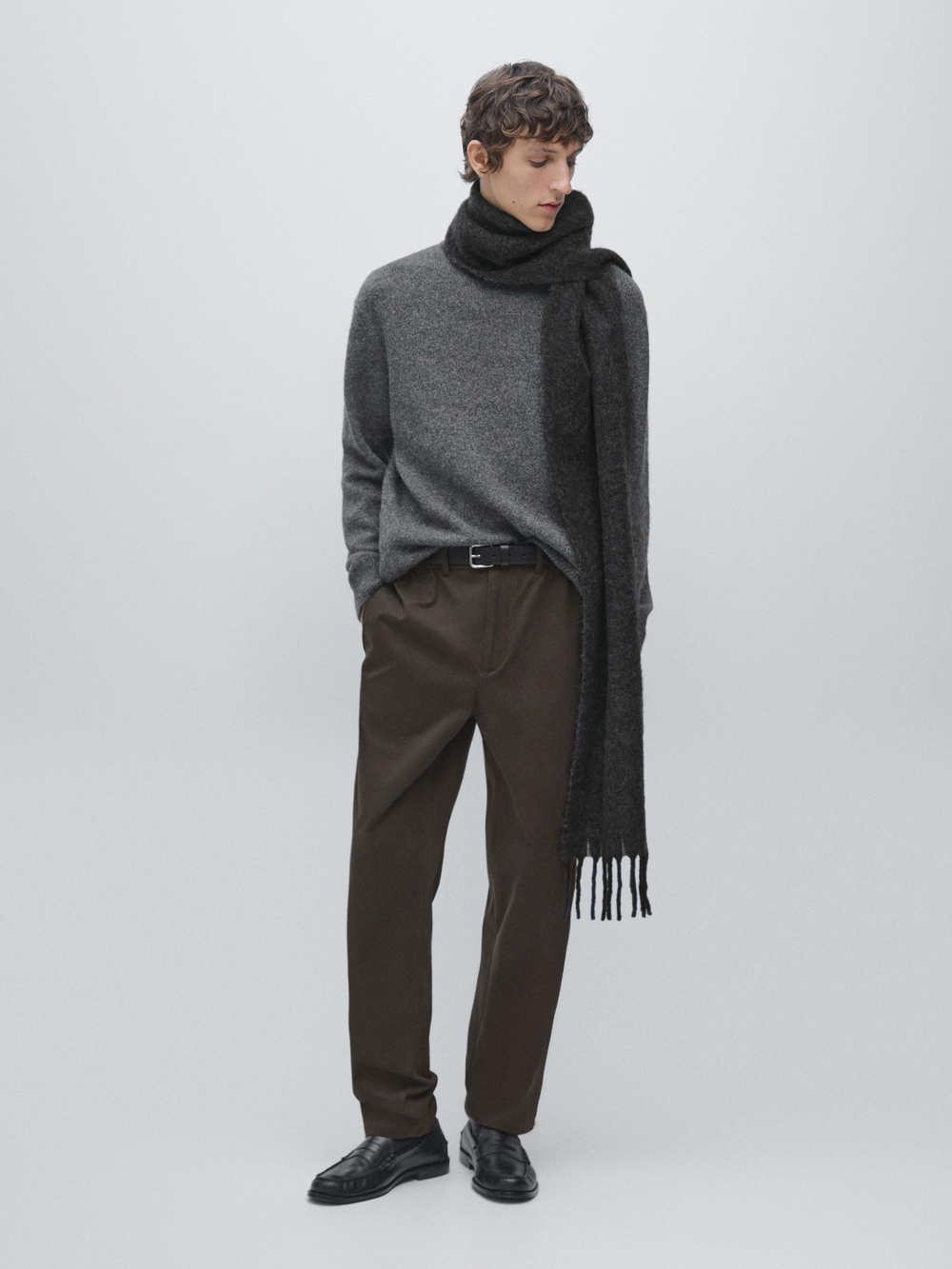 Massimo Dutti Брюки-джоггеры из смесовой хлопковой ткани, коричневый