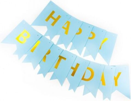 Гирлянда Флажки, Happy Birthday, Голубой, Металлик, 20*210 см, 1 шт.