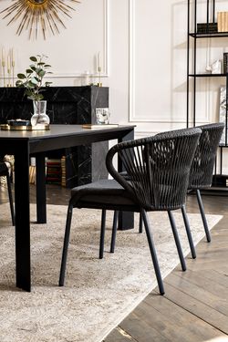 "Венето" обеденная группа на 4 персоны со стульями "Милан", каркас темно-серый, роуп темно-серый