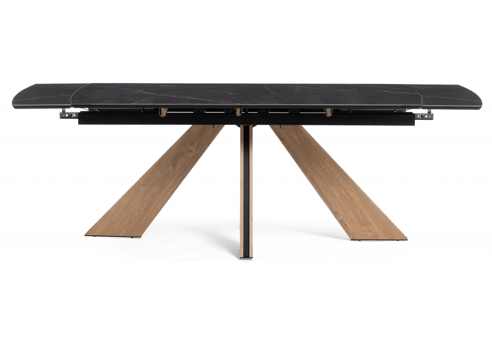 Керамический стол Woodville Шаннон 180(240)х90х79 черный мрамор, дуб монтана, ножки натуральные