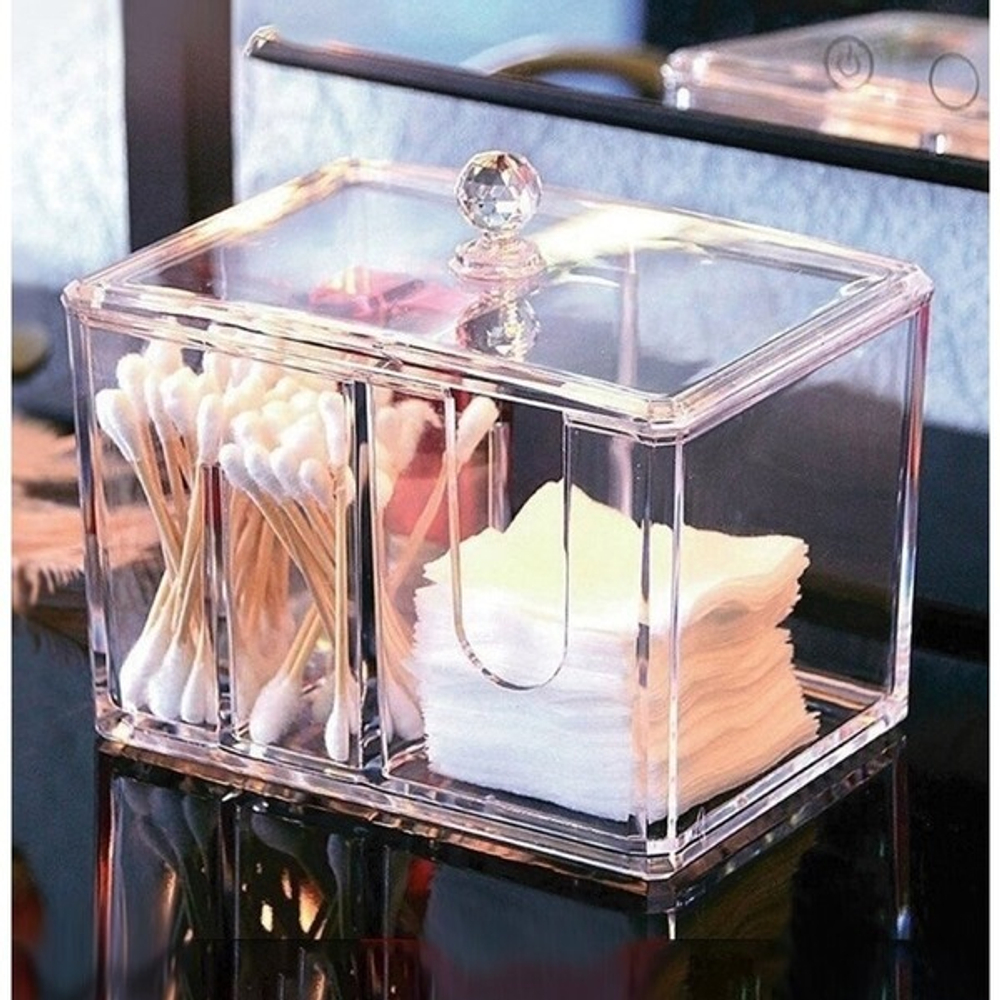 Диспенсер для ватных дисков и палочек»ФАНТЭНЕГРО», прозрачный, 15*11*12,7см