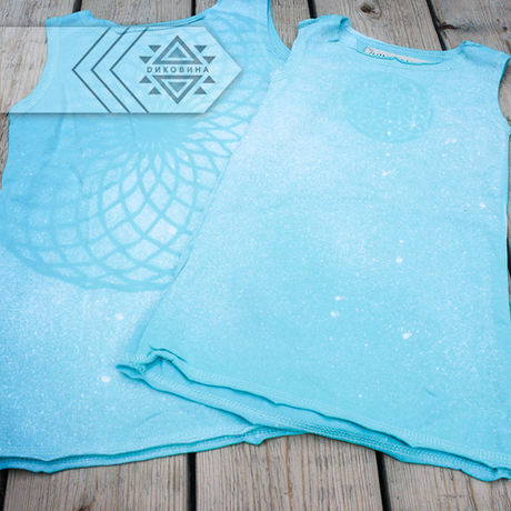 Платье детское бирюзовое с принтом "Цветок жизни" | Chintamani