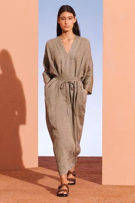 ZARA ПЛАТЬЕ-КИМОНО ИЗ 100% ЛЬНА, ХАКИ