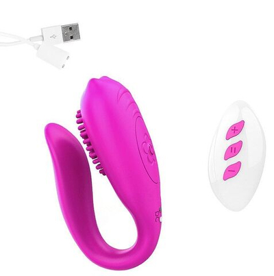 Ярко-розовый изогнутый вибромассажер с шипиками (Цвет: ярко-розовый)