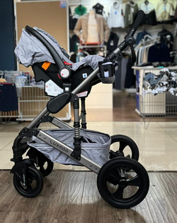 Коляска-трансформер 3В1 с автолюлькой Luxmom 555 Серый текстиль