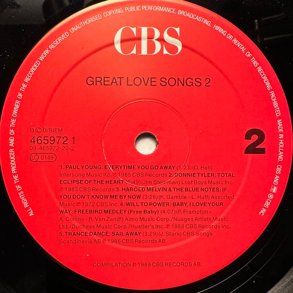 Сборник Great Love Songs 2 2LP (Голландия 1989г.)