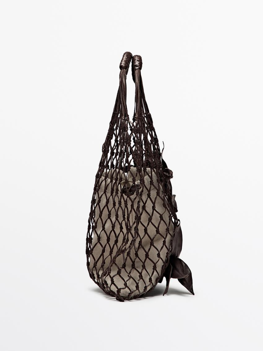 Massimo Dutti Плетеная мини-сумка из кожи, темно-коричневый