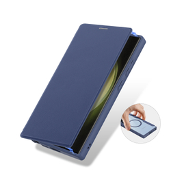 Прозрачный чехол книжка синего цвета с поддержкой MagSafe от Dux Ducis для Samsung Galaxy S23 Ultra, серия Skin X Pro Series Case